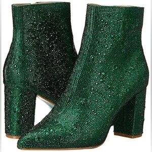 Brand new Betsey Johnson Cady Rhinestone Green booties Boots size 10